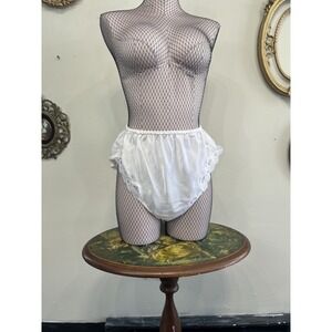 Vintage Barbizon White Lace Trim Satin Panties High Cut Lingerie Large